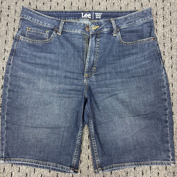 Lee Pants - Lee Womens Regular Fit Bermuda Mid Rise Blue Denim Shorts Size 14M Stretch